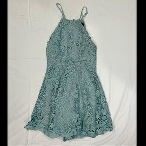 Halter Neck Floral Lace Skater Dress